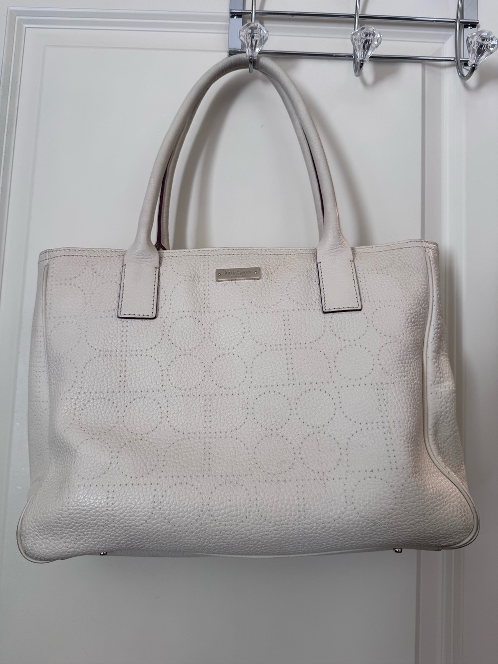 Kate Spade Cream Leather Shoulder Bag Subtle NOEL Logo Pattern Rue York Street